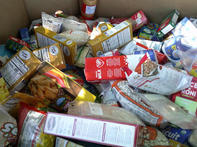 Food in a cardboard container.